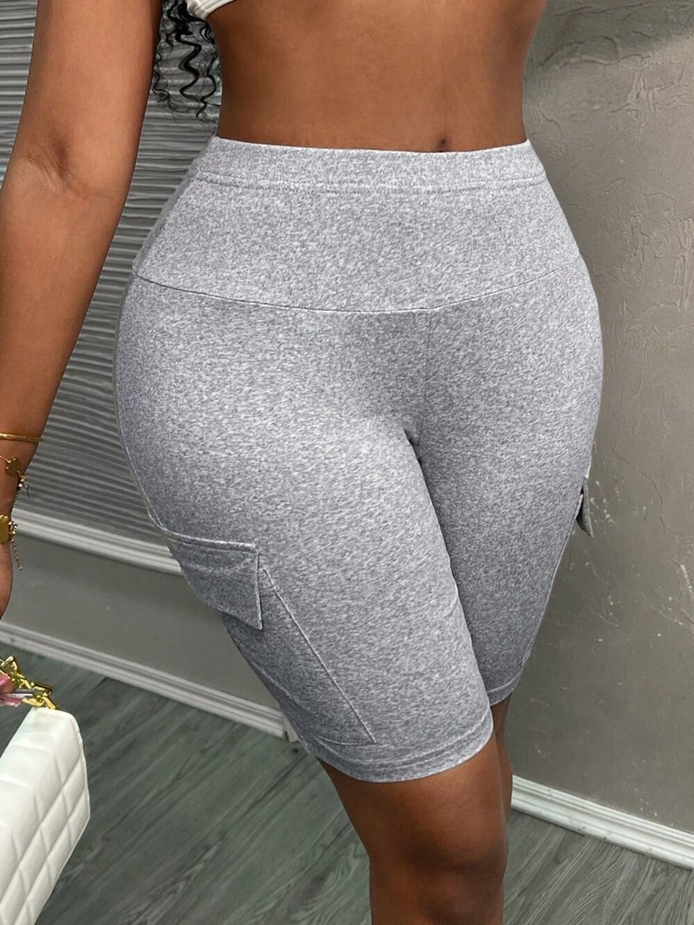 Light Grey Casual Women's Shorts - Picture 5 of 6
